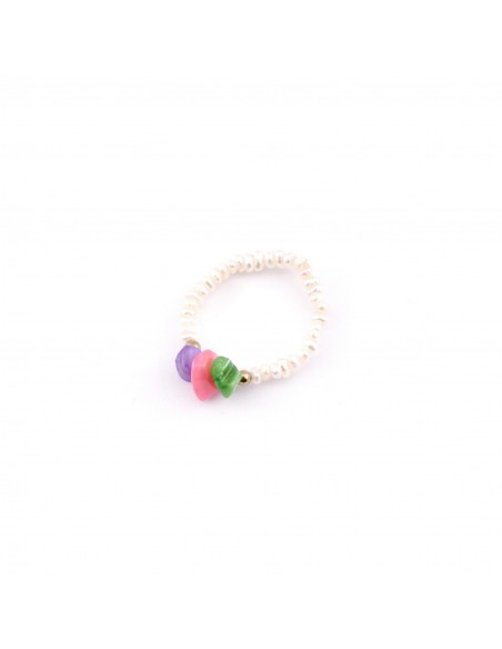 Ring made of natural pearls with colorful agate (violet/pink/green) - 1