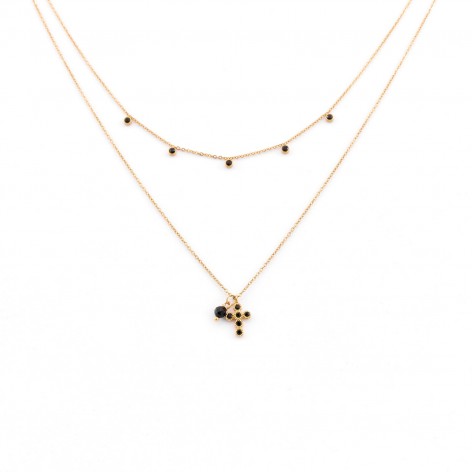 Double necklace with small cross and black tourmaline - 1