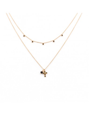 Double necklace with small cross and black tourmaline - 1