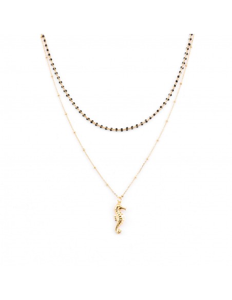 Double necklace with gold seahorse - 1