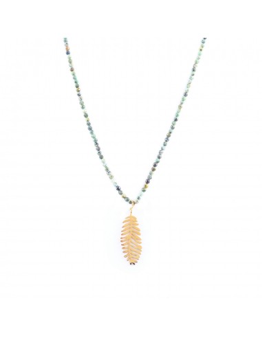 Long necklace made of natural turquoise with paradise leaf - 1