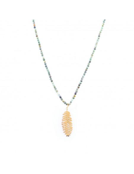 Long necklace made of natural turquoise with paradise leaf - 1