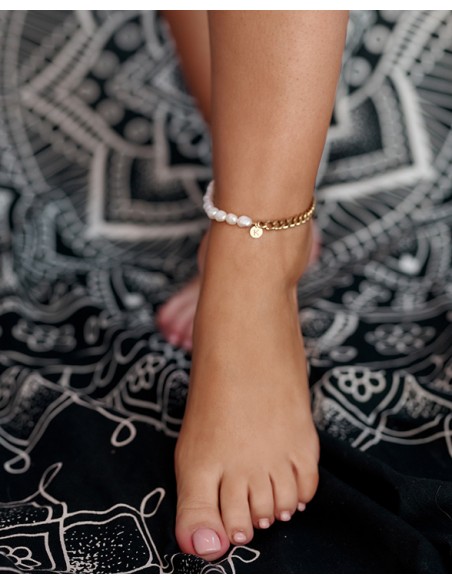 Ankle bracelet - chain with pearls - 2