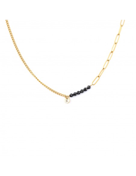 Gold-plated chain necklace with black tourmaline - 1
