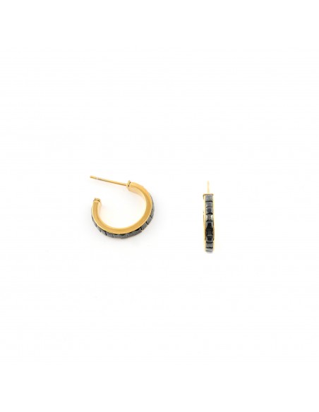 Black semicircles - earrings made of gilded steel - 1