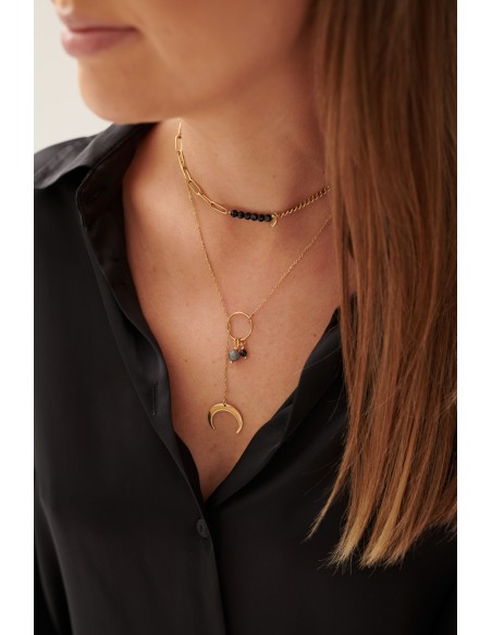 Gold-plated chain necklace with black tourmaline - 3