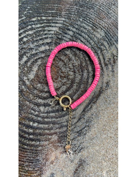 Energetic pink with 2 pendants - bracelet made of colored volcanic lava - 2