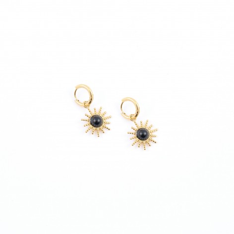 Black sun - small earrings made of gilded steel - 1