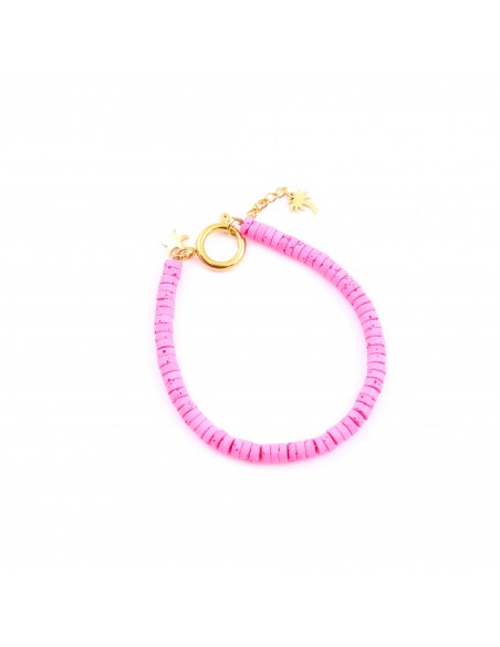 Energetic pink with 2 pendants - bracelet made of colored volcanic lava - 1