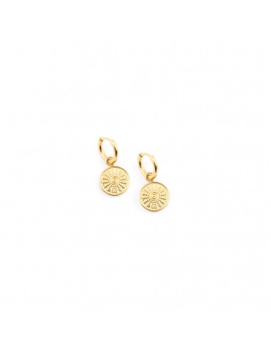 Embossed sun  -  small earrings made of gilded steel - 1