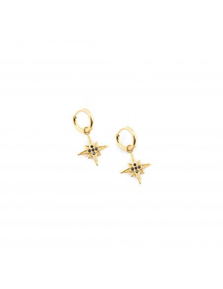 Spark (black zirkon) - small earrings made of gilded steel - 1