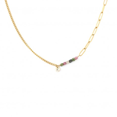 Gold-plated chain necklace with colored tourmaline - 1