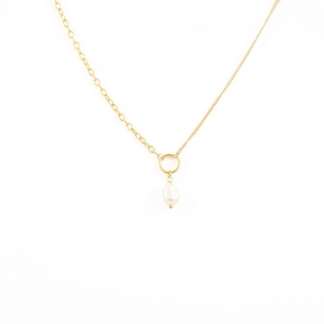 Asymmetric necklace with pearl - 1