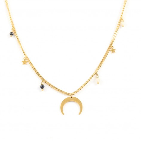 Thin chain with crescent and moon stone with Night of Cairo - 1