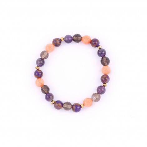 Amethyst with smoky quartz and a bit of orange (8mm) - bracelet made of natural stones - 1