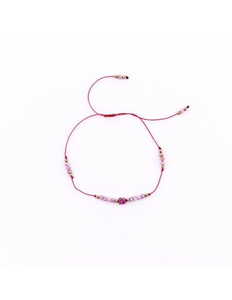 Uszlachetniany Rubin z rubinową kostką - bransoletka z kamieni naturalnych na jedwabnej nici