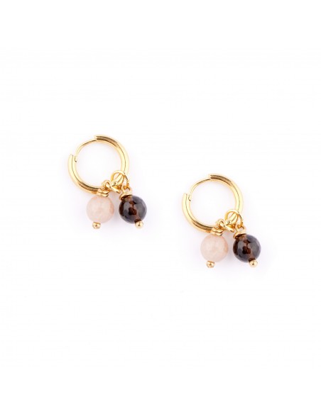 Beige and brown - earrings made of gilded stainless steel - 1