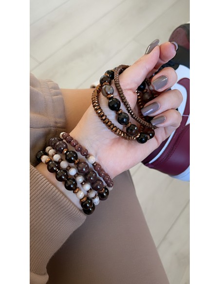 Brown with a copper hematite - bracelet made of natural stones - 5