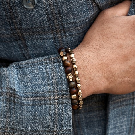 Elegant brown with gold - set of 2 man bracelet made of natural stones KULKA MAN - 1