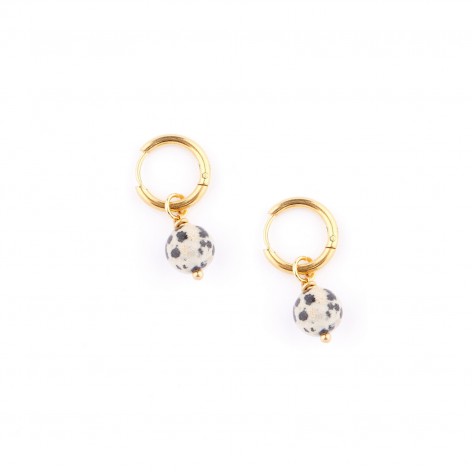 Dalmatian stone - gilded earrings made of stainless steel - 1