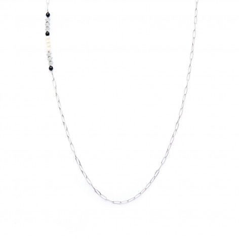 Chain for glasses - Pearl and onyx (silver version) - 1
