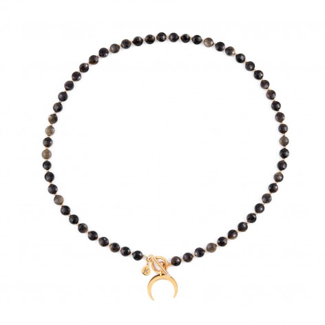 Necklace made of gold obsidian with a moon - 1