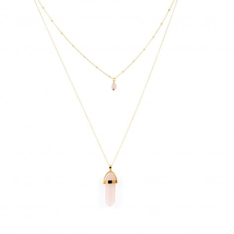 Double necklace with a rose quartz crystal - 1