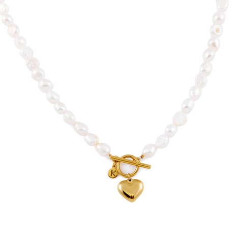 Necklace made of river pearls with heart (with possibility of engraver) - 1