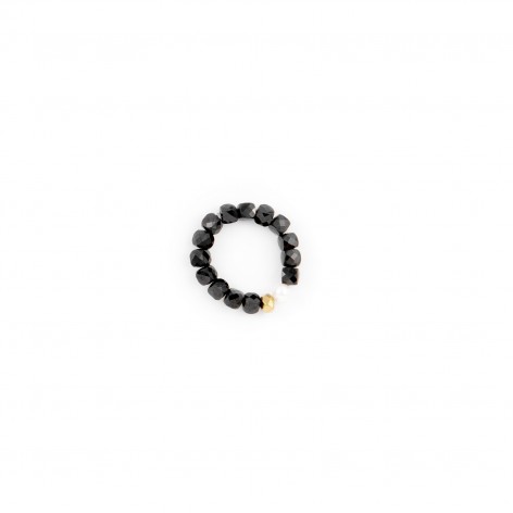 Black tourmaline ring with pearl - 1