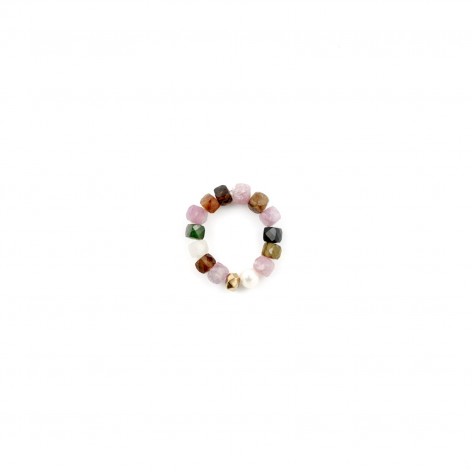 Ring made of colorful tourmalines with pearl - 1