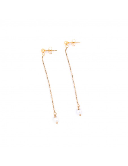 Pearl on chain - stud earrings made of gilded stainless steel - 1