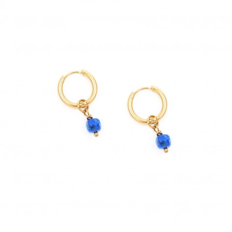 Lapis lazuli - hoop earrings made of gilded stainless steel - 1