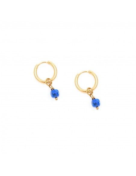 Lapis lazuli - hoop earrings made of gilded stainless steel - 1