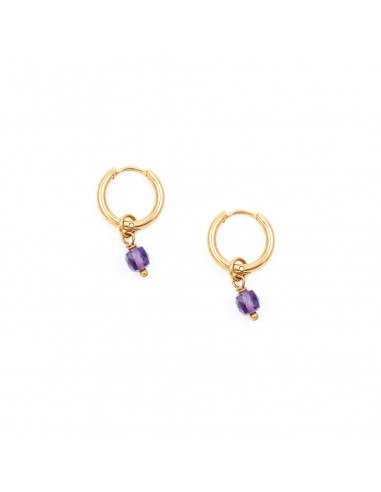 Amethyst - hoop earrings made of gilded stainless steel - 1