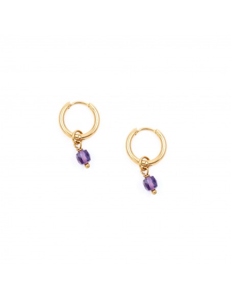 Amethyst - hoop earrings made of gilded stainless steel - 1