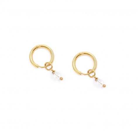 Mountain crystal - hoop earrings made of gilded stainless steel - 1