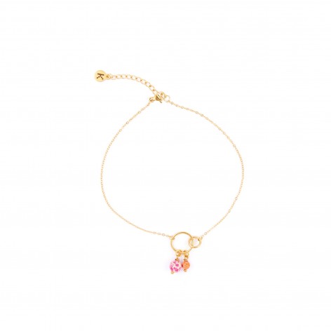 Gilded bracelet with natural stones - Pink&Orange - 1